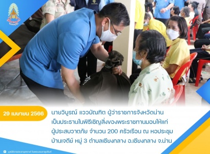 <strong>อ่านเพิ่มเติมเกี่ยวกับ</strong><br>นายวิบูรณ์ แววบัณฑิต ผู้ว่าราชการจังหวัดน่าน ประธานกรรมการมูลนิธิราชประชานุเคราะห์ประจำจังหวัดน่าน เป็นประธานในพิธีเชิญสิ่งของพระราชทานมอบให้แก่ผู้ประสบวาตภัยจังหวัดน่าน นายวิบูรณ์ แววบัณฑิต ผู้ว่าราชการจังหวัดน่าน ประธานกรรมการมูลนิธิราชประชานุเคราะห์ประจำจังหวัดน่าน เป็นประธานในพิธีเชิญสิ่งของพระราชทานมอบให้แก่ผู้ประสบวาตภัยจังหวัดน่าน