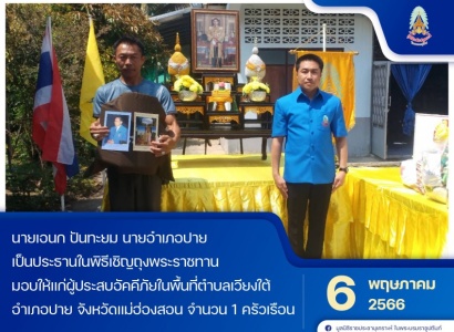 <strong>อ่านเพิ่มเติมเกี่ยวกับ</strong><br>นายเอนก ปันทะยม นายอำเภอปาย เป็นประธานในพิธีเชิญถุงพระราชทานมอบให้แก่ผู้ประสบอัคคีภัยในพื้นที่จังหวัดแม่ฮ่องสอน นายเอนก ปันทะยม นายอำเภอปาย เป็นประธานในพิธีเชิญถุงพระราชทานมอบให้แก่ผู้ประสบอัคคีภัยในพื้นที่จังหวัดแม่ฮ่องสอน